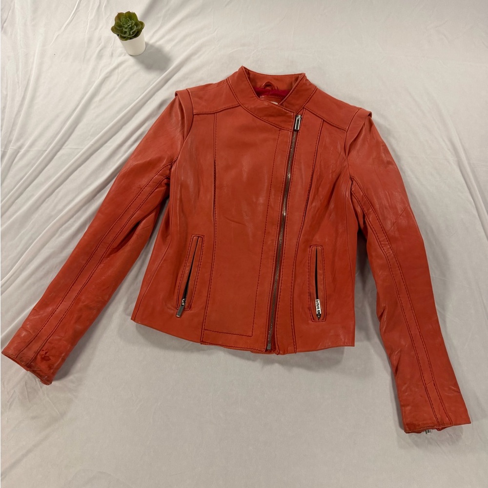 Neiman Marcus Exclusive Pink Leather Peach Biker Jacket Moto Size S Lamb